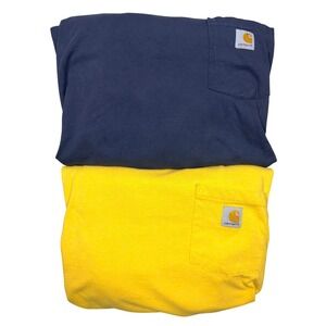 LOT OF 2 Carhartt Mens 4XL Loose Fit Pocket Shirt Yellow Navy Blue Workwear